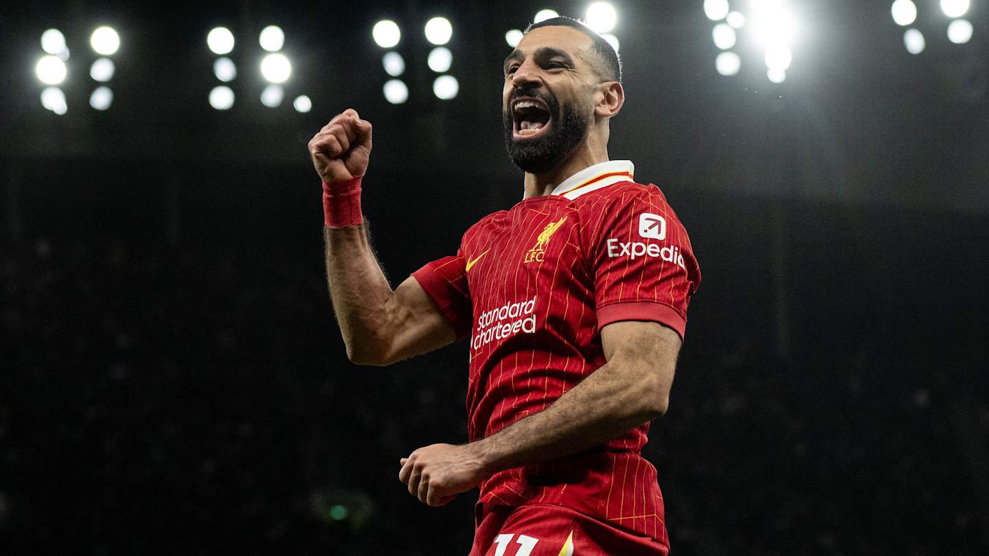 Mohamed Salah reacts after breaking huge Premier League goal record against Tottenham