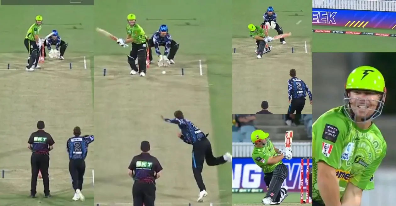 David Warner announces captaincy return with a switch hit against Matthew Short on the first ball.webp