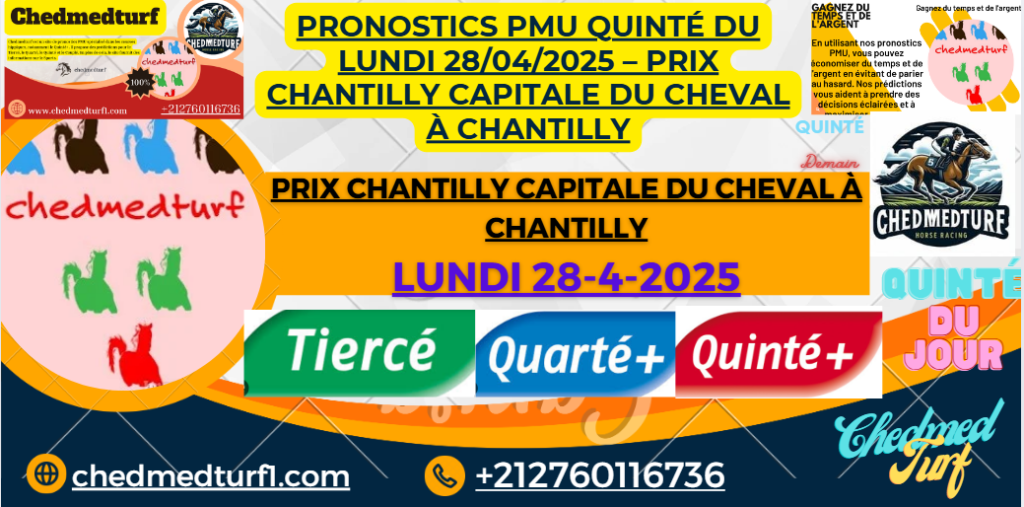 Pronostics PMU Quinté du Lundi 28/04/2025 – Prix Chantilly Capitale du Cheval 2 Capture decran 2025 04 27 012753