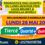 Pronostics Pmu Quinté+ du Lundi 26/5/2025 à Marseille-Borély